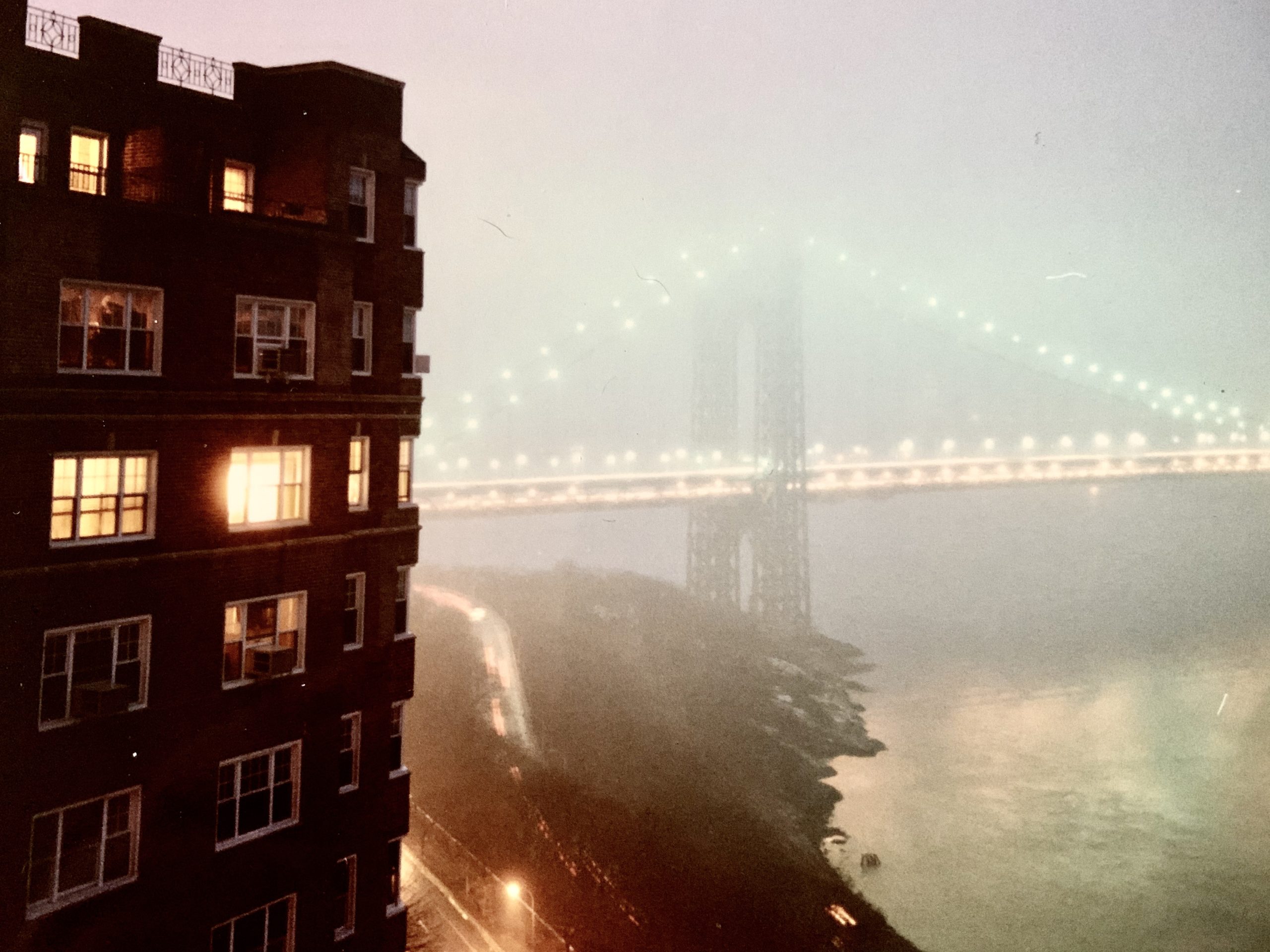 Went to this crazy party in the Bronx 1987 looked out the window and took this photo that’s the George Washington Bridge on a cold foggy night