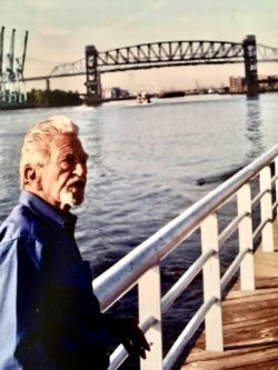 In 2002 my grandfather sold the rights to his life story for the third time the production company flew my dad and Captain Tony up to Elizabeth New Jersey where we were all raised they want to do a segment when my grandfather was in the mafia I took this portrait of him while he was telling In the late 20s my grandfather used to swim right here and rob many things on those docks It was a hell of a story he was telling them after we got done my dad the captain and himself we can go up to the Meadowlands race track they made me pay for everything I miss that old pirate