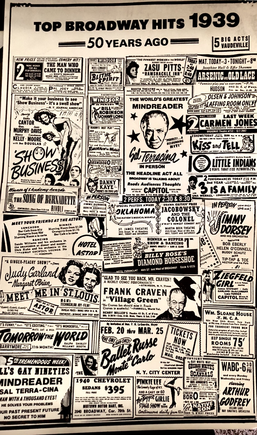 In 1989 that’s 32 years ago Sal put together a lot of acts that were going on in 1939 you will see one of his ads When he was working at the Hollywood Lounge