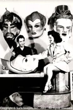 This photo is from when Sal had his mask photography studio with the world of mirth a bizarre traveling carnival in 1949 the masks on the back wall were made in the mid 30s and his studio in Manhattan they were going to be and the New York worlds fair they didn’t make it the two masks on the right are at our house here in Florida with 65 other ones they have some crazy ingredients in their papier-mâché mix talk about that another time the other large mask on the left is at My great uncle Lou’s daughters house keeping an ion things for over eighty years