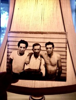 A very special original glass slide right here the year 1947 the three characters my great grandfather Luigi in the middle my grandfather Captain Tony on the right and great uncle Joey on The left three very wild connected guys from Elizabeth New Jersey my great uncle Sal took this photo three days before my grandfather fled to Key West to start a whole new life which he did