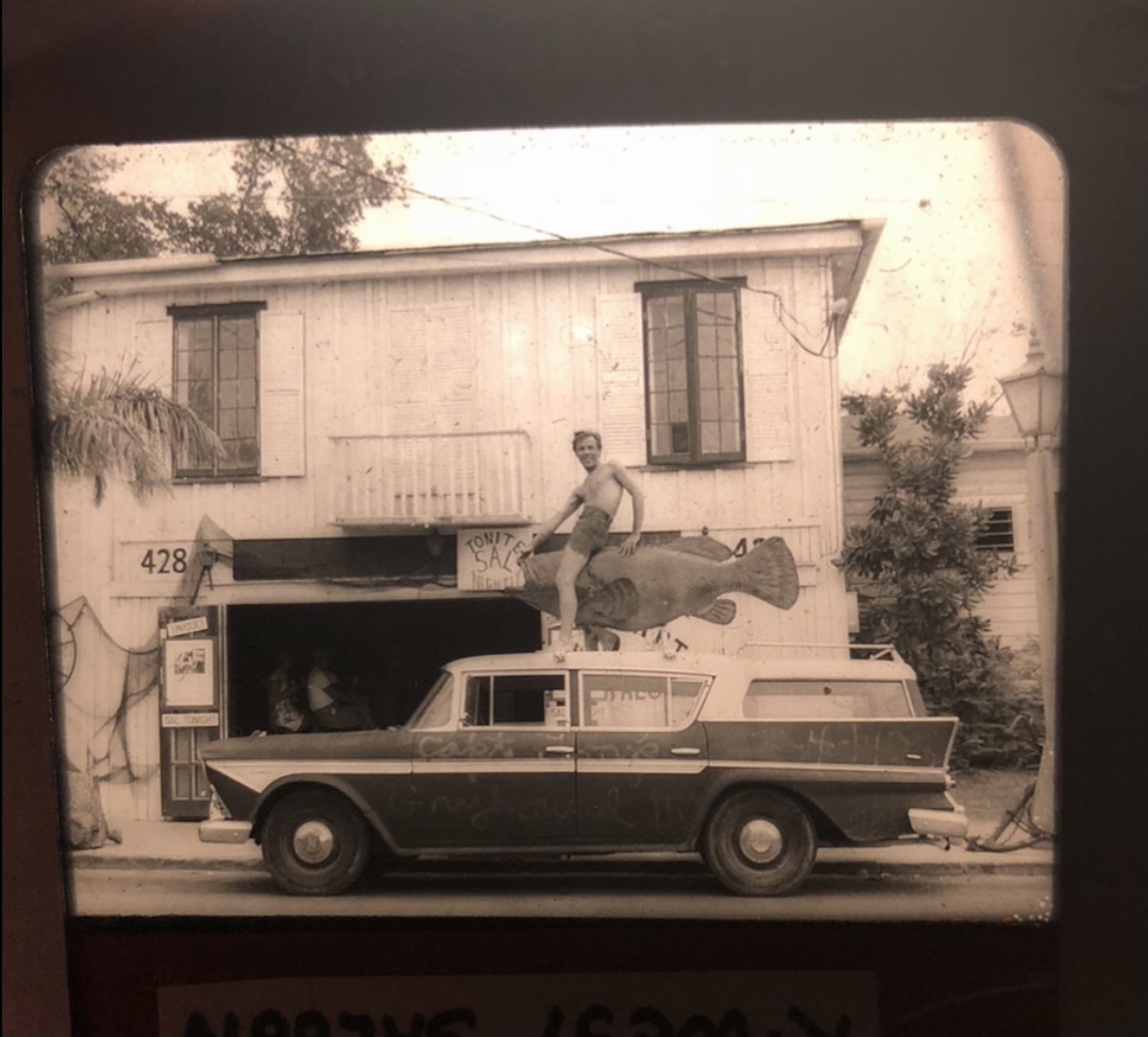 This is an original slide that Sal Took the year 1969 since my grandfather’s bar was on a side street off of the main drag Duval in Key West he needed something for the people to see as they walk down the main drag and looked out his street Sal painted a sign and my grandfather took the giant fish off his car that he use for advertising for his boat the city gave my grandfather a very hard time but as usual the captain one, But it changed the law for everybody elseBut when you could put aside extenze go on the sidewalk if you walk through Key West today my grandfathers bar has the only sign like that